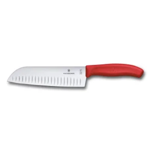 Cuchillo VICTORINOX Santoku Hoja Alveolada Nylon Rojo 17cm