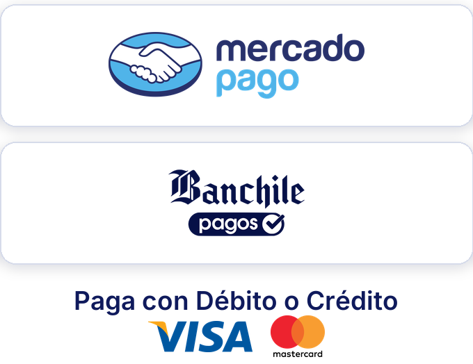 Formas de pago: Mercado Pago y Banchile Pagos - Paga con débito o crédito (Visa/Mastercard)