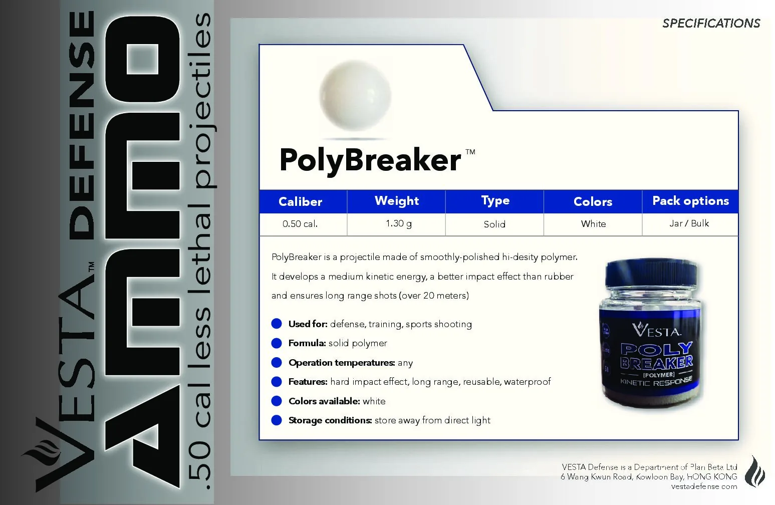 Municion VESTA .50 Polybreaker Tarro 50u